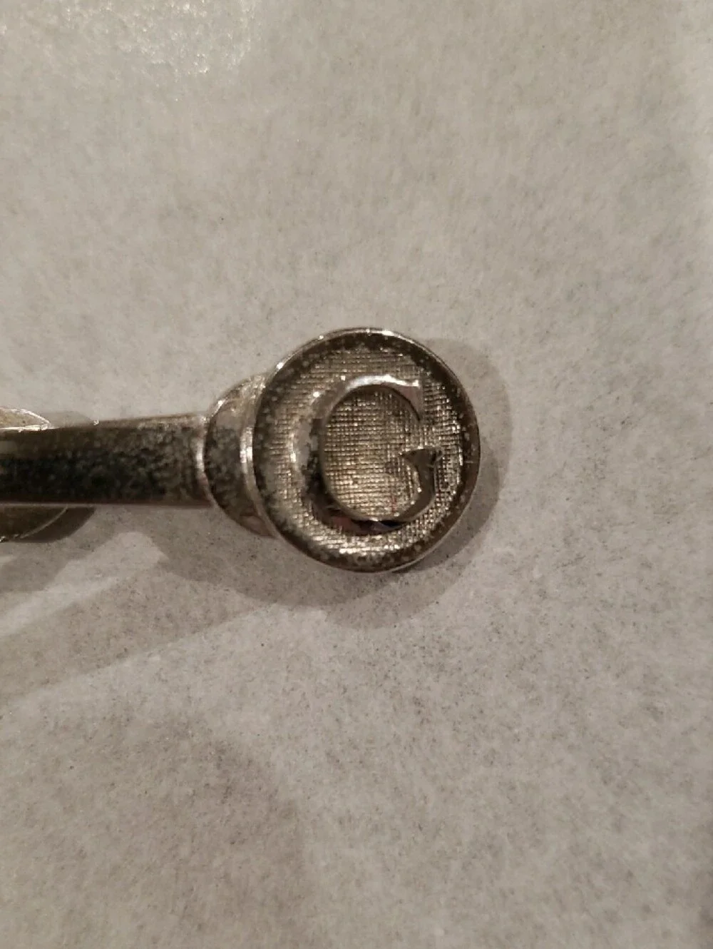 Signed Shields Vintage Men's Tie Bar Clip with 'G' Monogram Silver Tone